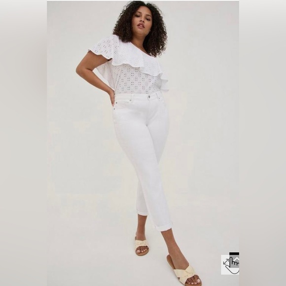 Torrid sz 5 One Shoulder Ruffle Top - Eyelet Jersey White NWT - Picture 3 of 8